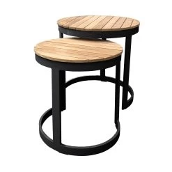 Royal Seasons Aluminium Houten Bijzettafels Zwart - Set Van 2